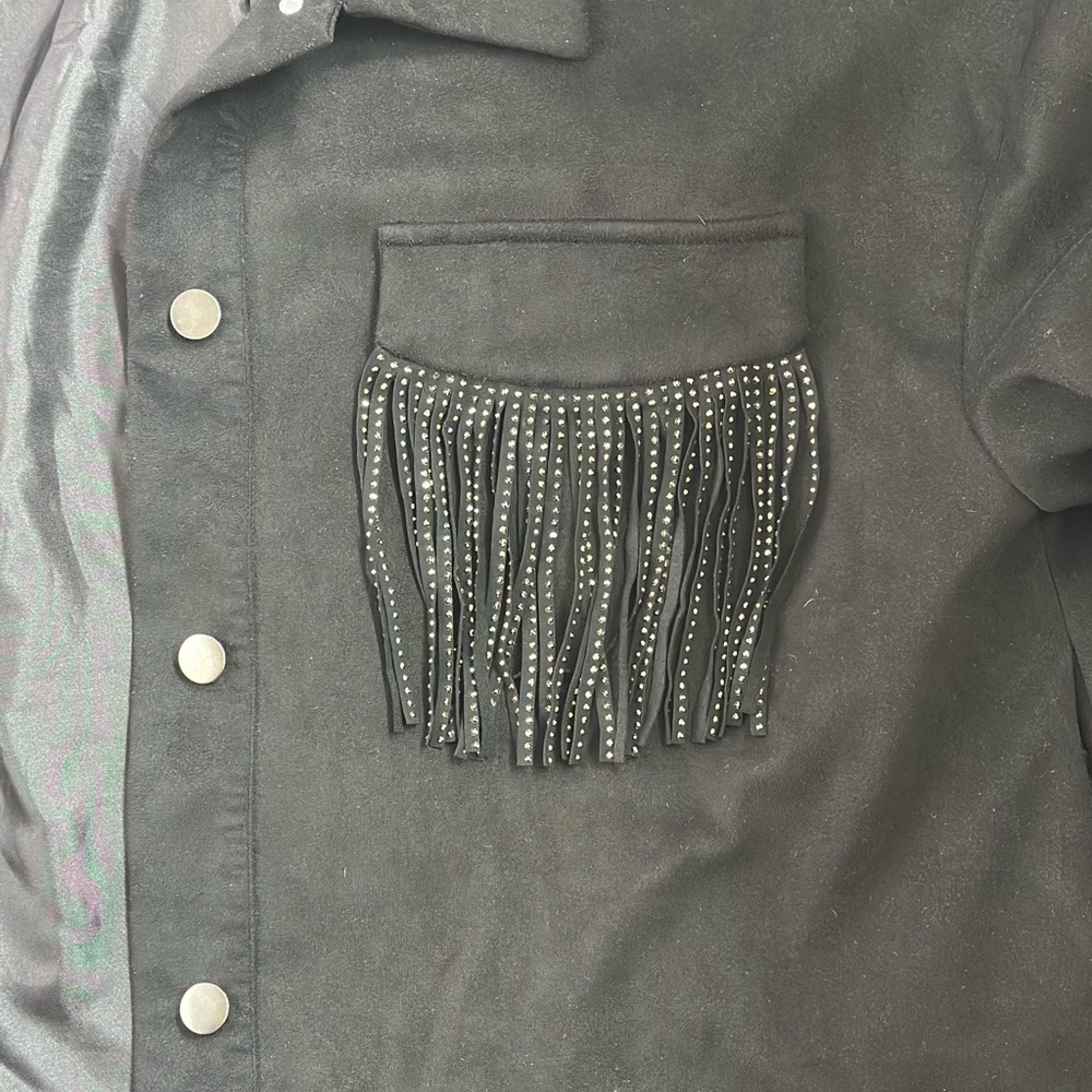 Baltic Born Black Suede Fringe Women's Jacket - Picture 5 of 7